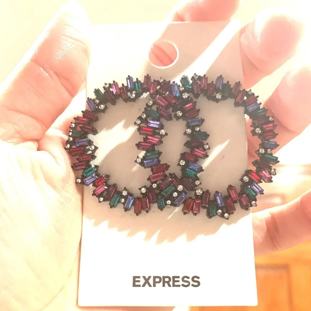 New Express Rainbow rhinestones Baguette Earrings - Picture 2 of 3